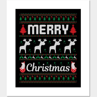 Ugly Christmas Sweater Gifts | Merry Xmas Deer Posters and Art